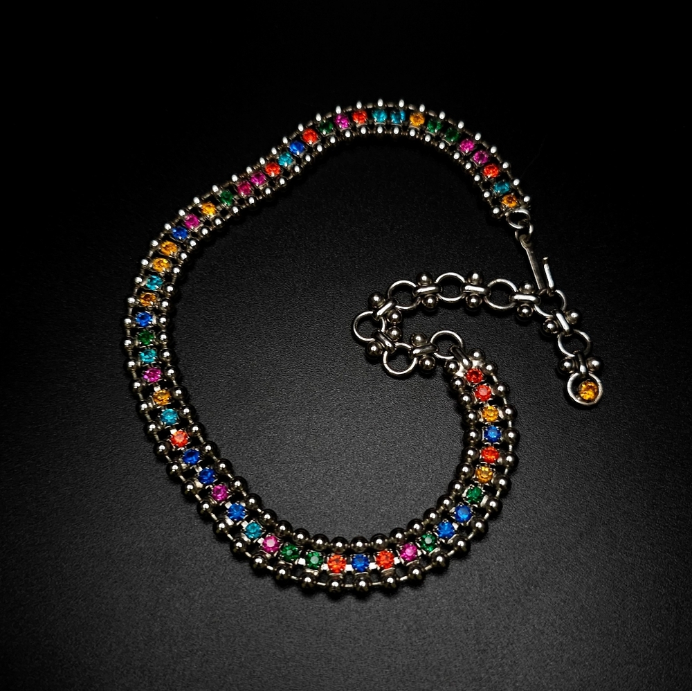De Luxe NYC/A'DAM multi colour rhinestone choker necklace